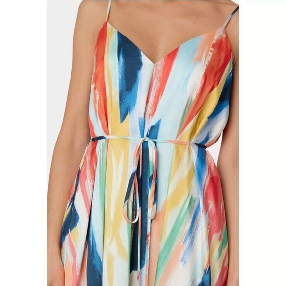 Milly Becca Dress Size Small Watercolor Brushstroke Print V-Neck Midi Sleeveless - Picture 2 of 11